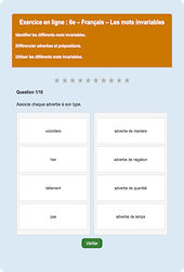 Cours et exercice : Les mots invariables : 6ème - Exercice en ligne - Cycle 3
