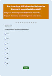 Leçon, exercice et évaluation :<br/> Article et déterminant : CM1 - Exercice en ligne - Cycle 3