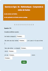Cours et exercice : Notion de fractions : 6ème - Exercice en ligne - Cycle 3