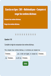 Leçon, exercice et évaluation :<br/> Comparer et ranger les nombres décimaux : CM1 - Exercice en ligne - Cycle 3