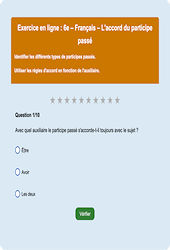 Cours et exercice : Accord du participe passé : 6ème - Exercice en ligne - Cycle 3