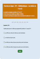 Leçon, exercice et évaluation :<br/> Tables de 11 et de 12 – Tables de multiplication : CE1 - Exercice en ligne - Cycle 2