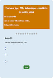 Leçon, exercice et évaluation :<br/> Lire / écrire - Nombres entiers < 1000 : CE2 - Exercice en ligne - Cycle 2
