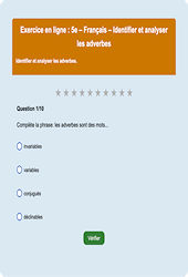 Cours et exercice : Adverbes : 5ème - Exercice en ligne - Cycle 4