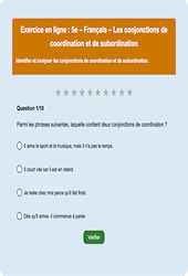 Cours et exercice : Conjonctions de coordination et subordination : 5ème - Exercice en ligne - Cycle 4