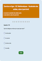 Leçon, exercice et évaluation :<br/> Solides et patrons : CE1 - Exercice en ligne - Cycle 2