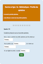 Priorités opératoires : 6ème - Exercice en ligne