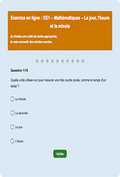 Temps et durée heure, minute, seconde : CE1 - Exercice en ligne