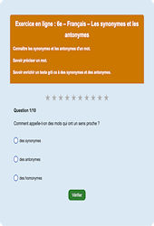 Mots de sens contraire : 6ème - Exercice en ligne