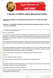 L’Europe, un théâtre majeur des guerres totales - 3ème - Sujets et corrigés du Brevet Histoire #1 - PDF à imprimer