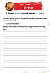 L’Europe, un théâtre majeur des guerres totales - 3ème - Sujets et corrigés du Brevet Histoire #2 - PDF à imprimer