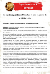 Le monde depuis 1945 : affirmation et mise en oeuvre du projet européen - 3ème - Sujets et corrigés du Brevet Histoire #3 - PDF à imprimer