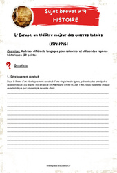 L’Europe, un théâtre majeur des guerres totales (1914-1945) - 3ème -Sujets et corrigés du Brevet Histoire #4 - PDF à imprimer