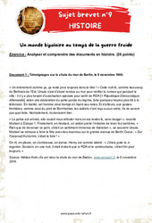 Un monde bipolaire au temps de la guerre froide - 3ème - Sujet et corrigé Histoire #9 - Cycle 4 - PDF à imprimer