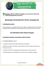 Dynamiques territoriales de la France contemporaine - 3ème - Sujets et corrigés du Brevet Géographie #1 - PDF à imprimer