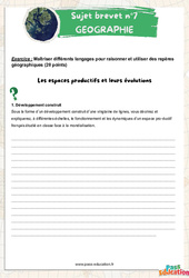 Les espaces productifs et leurs évolutions - 3ème - Sujets et corrigés du Brevet Géographie #7 - PDF à imprimer