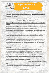 Devenir citoyen français - 3ème - Sujets et corrigés du Brevet EMC #2 - PDF à imprimer