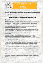 Le vote, un droit fondamental en démocratie - 3ème - Sujets et corrigés du Brevet EMC #3 - PDF à imprimer