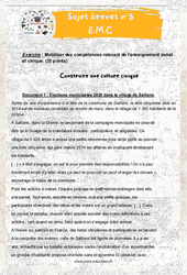 Construire une culture civique - 3ème - Sujets et corrigés du Brevet EMC #5 - PDF à imprimer