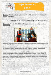 L’exercice de la citoyenneté dans une démocratie - 3ème - Sujets et corrigés du Brevet EMC #7 - PDF à imprimer