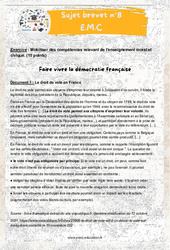 Faire vivre la démocratie française - 3ème - Sujets et corrigés du Brevet EMC #8 - PDF à imprimer