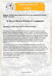 Le Service National Universel et l’engagement - 3ème - Sujets et corrigés du Brevet EMC #9 - PDF à imprimer