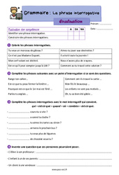 Evaluation La phrase interrogative - Ce1 - Evaluation avec la correction - Cycle 2 - PDF à imprimer