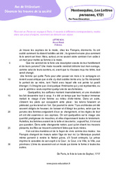 Montesquieu, Les Lettres persanes, 1721 - 3ème - Littérature - Cycle 4 - PDF à imprimer