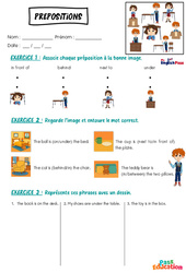 Exercice Prepositions (part 1) – CP CE1 CE2 CM1 CM2 – Exercices – Apprends l’anglais avec Kelly and James - Cycle 3 - PDF à imprimer