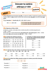 Intercaler les nombres inférieurs à 1 000 – CE2 – Exercices Pas à Pas - Cycle 2 - PDF à imprimer