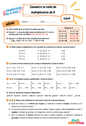 Connaître la table de multiplication par 8 – CE2 – Exercices Pas à Pas - Cycle 2 - PDF à imprimer