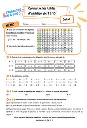 Connaître les tables d’addition de 1 à 10 – CE2 – Exercices Pas à Pas - Cycle 2 - PDF à imprimer