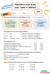 Comprendre et utiliser les mots terme, somme et différence – CE2 – Exercices Pas à Pas - Cycle 2 - PDF à imprimer