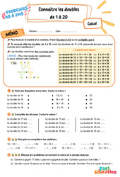 Connaître les doubles de 1 à 20 – CE2 – Exercices Pas à Pas - Cycle 2 - PDF à imprimer