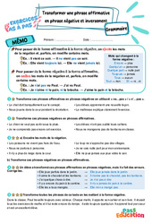 Transformer une phrase affirmative en phrase négative et inversement – CM2 – Exercices Pas à Pas - Cycle 3 - PDF à imprimer