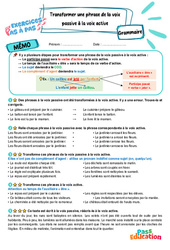 Transformer une phrase de la voix passive à la voix active – CM2 – Exercices Pas à Pas - Cycle 3 - PDF à imprimer
