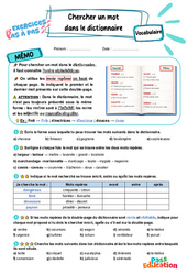 Chercher un mot dans le dictionnaire – CM2 – Exercices Pas à Pas - Cycle 3 - PDF à imprimer
