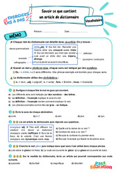 Savoir ce que contient un article de dictionnaire – CM2 – Exercices Pas à Pas - Cycle 3 - PDF à imprimer