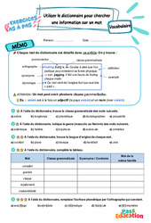 Utiliser le dictionnaire pour chercher une information sur un mot – CM2 – Exercices Pas à Pas - Cycle 3 - PDF à imprimer