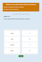 Division euclidienne : Exercice en ligne 6ème : Mathématiques - Nombres et calculs - Cycle 3