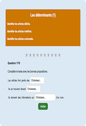 Leçon, exercice et évaluation :<br/> Les déterminants : Exercice en ligne CM1 : Français - Grammaire - Étude de la langue - Cycle 3