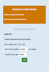 Soustraction de décimaux : Exercice en ligne 6ème : Mathématiques - Nombres et calculs