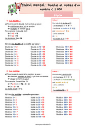 Doubles et moitiés d'un nombre inférieur à 1000 - CM1 - Leçon - PDF à imprimer