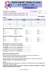 Evaluation Doubles et moitiés d'un nombre inférieur à 1000 - CM1 - Evaluation - Cycle 3 - PDF à imprimer
