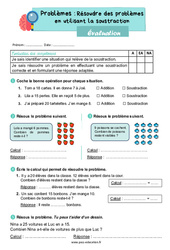 Résoudre des problèmes en utilisant la soustraction - CE1 - Evaluation - Cycle 2 - PDF à imprimer