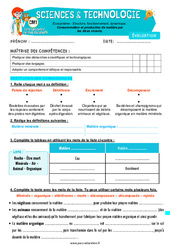 Evaluation Consommation et production de matière par les êtres vivants – Cm1 – Evaluation – Edith Eprouvette - Cycle 3 - PDF à imprimer