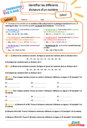 Identifier les différents diviseurs d’un nombre – CM2 – Exercices Pas à Pas - Cycle 3 - PDF à imprimer
