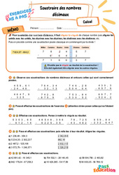 Soustraire des nombres décimaux – CM2 – Exercices Pas à Pas - Cycle 3 - PDF à imprimer