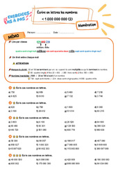 Écrire en lettres les nombres inférieurs à 1 000 000 000 (2) – CM2 – Exercices Pas à Pas - Cycle 3 - PDF à imprimer
