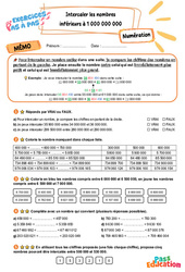 Intercaler les nombres inférieurs à 1 000 000 000 – CM2 – Exercices Pas à Pas - Cycle 3 - PDF à imprimer